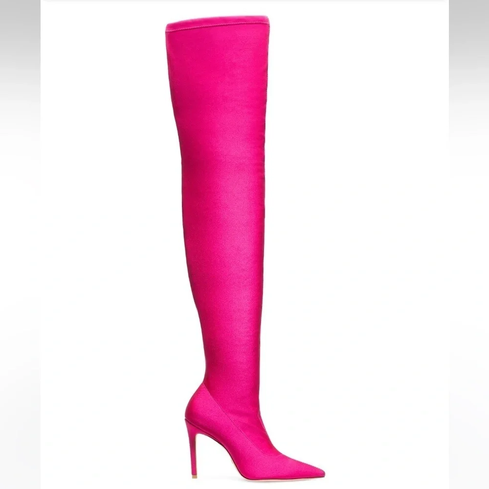 New Stuart Weitzman Ultrastuart Legging 100 Boot Fuchsia Pink OTK Sexy Sz 7.5